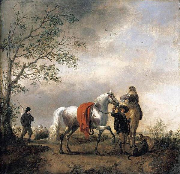 Philips Wouwerman Cavalier Holding a Dappled Grey Horse oil painting image